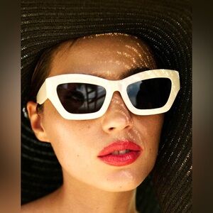 Anthropologie Chic Cream Colored Blocked Cat-eye Sunglasses